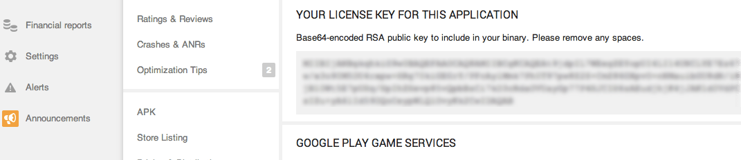 Google Play License Key