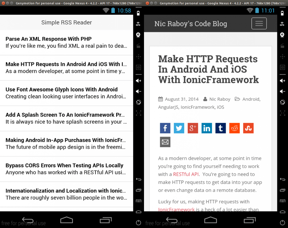 Ionic Framework RSS Reader