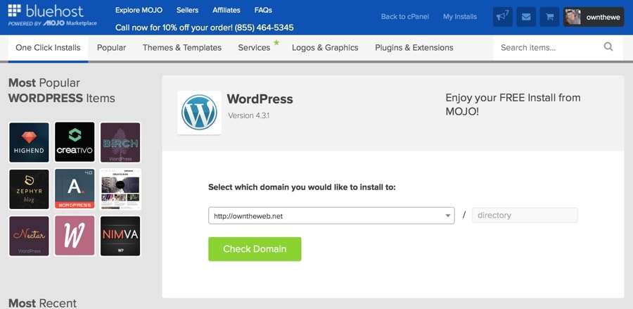 BlueHost WordPress Domain