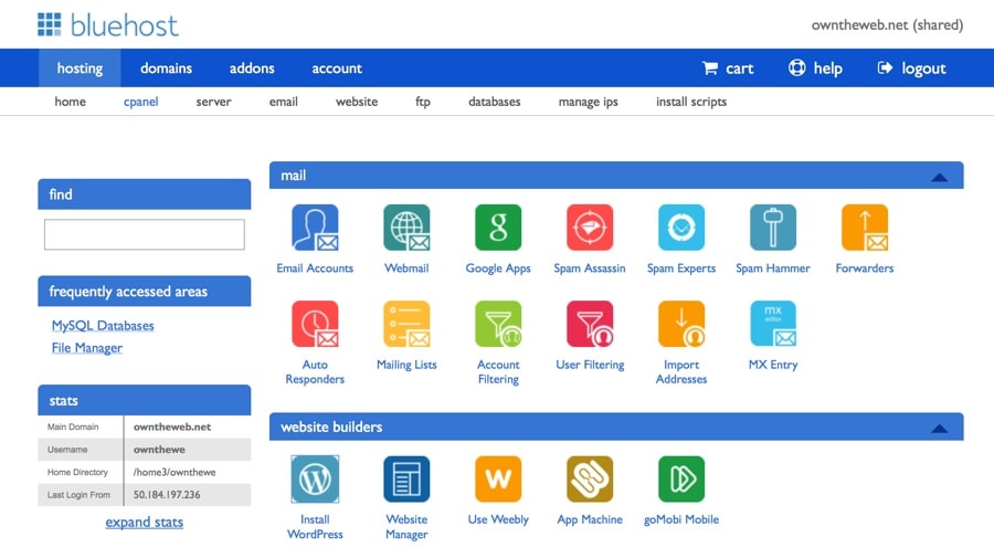 BlueHost cPanel WordPress