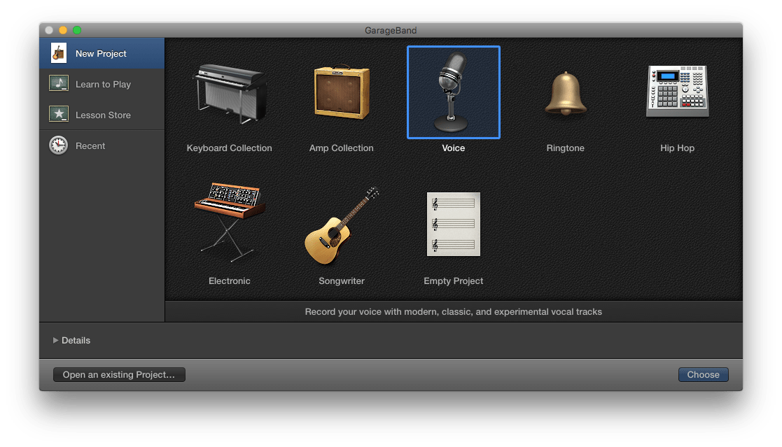 GarageBand Select Instrument