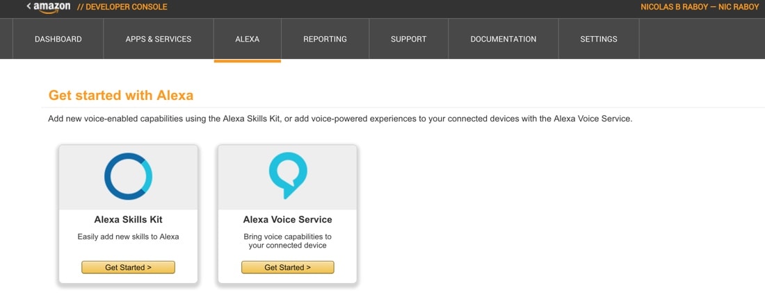 Amazon Alexa Developer Dashboard
