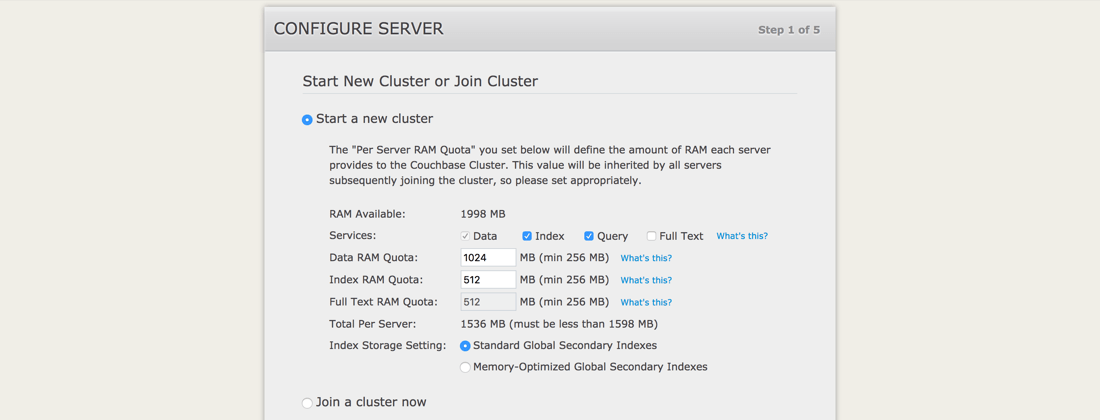 Couchbase 4 Configuration Step 1