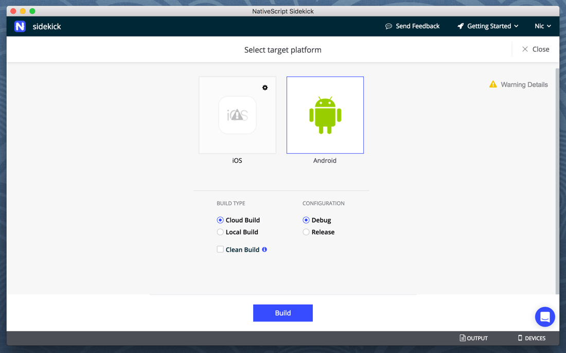NativeScript Sidekick Build