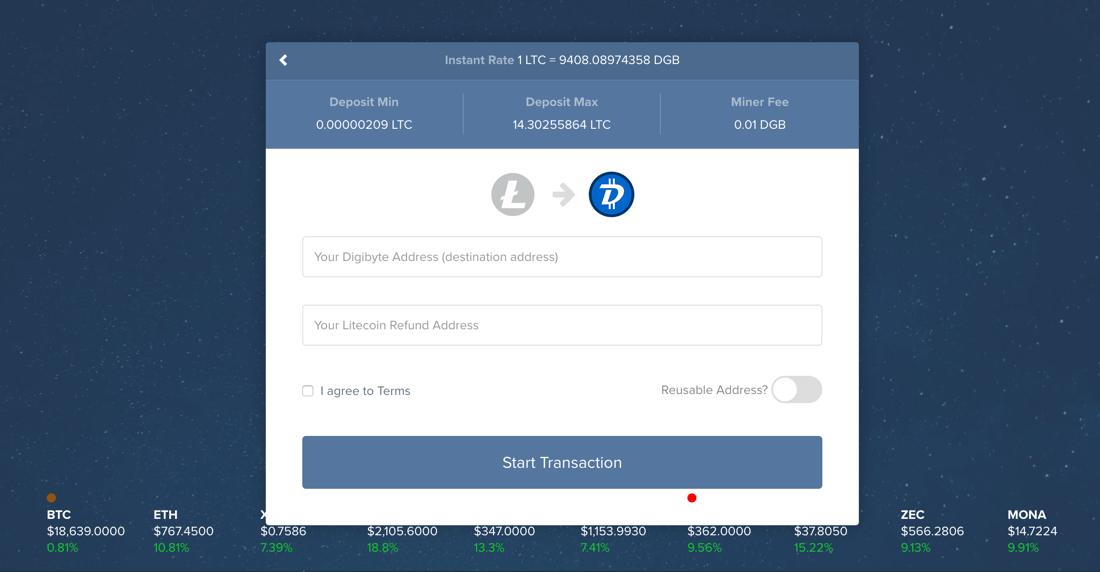 ShapeShift LTC to DGB