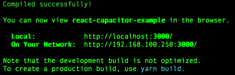 React Application Compiled Successfully