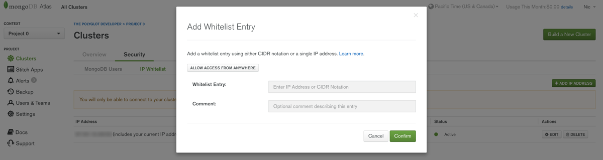 Atlas Add IP Whitelist Entry