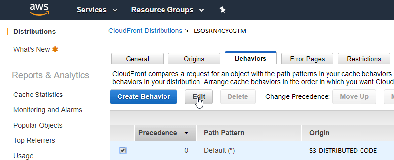 CloudFront Distribution Edit