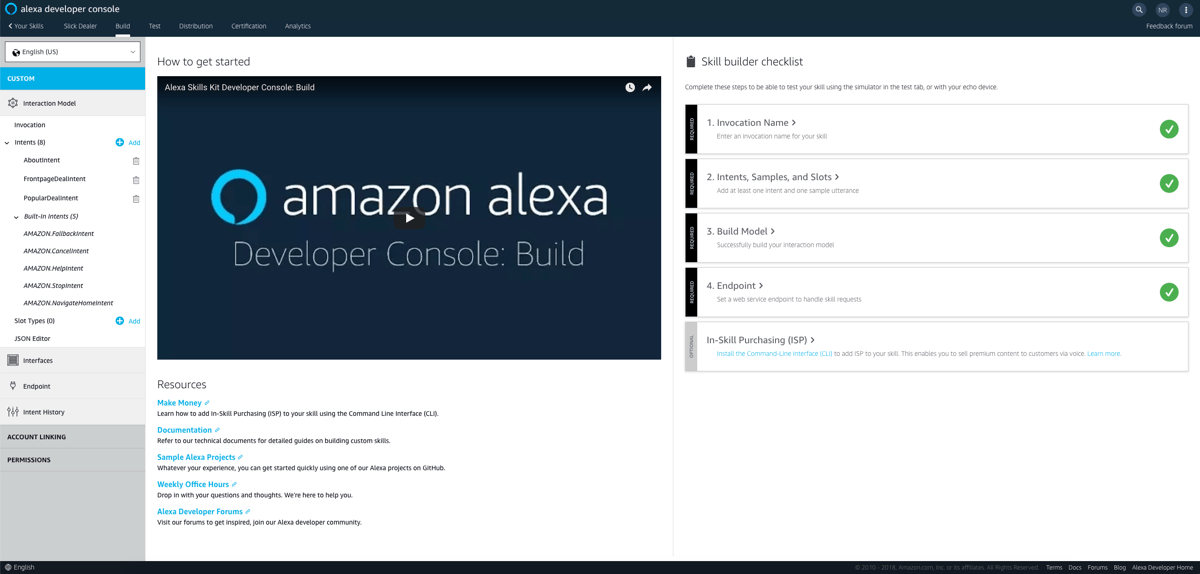 Alexa Developer Dashboard