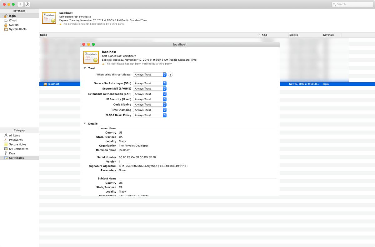 macOS Self-Signed Certificate Always Trust