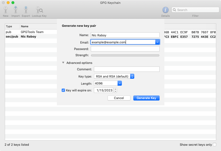 MacGPG, Create a New Key