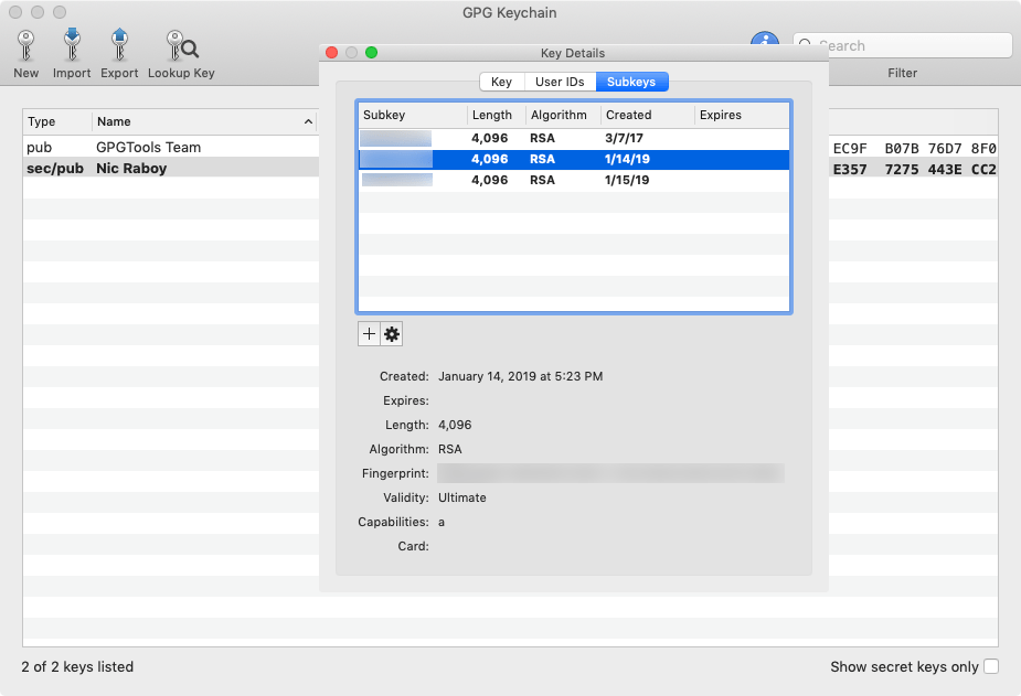 MacGPG, SubKeys