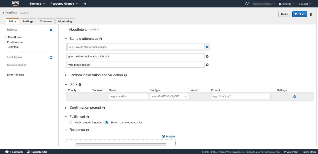 AWS Lex Basic Intent