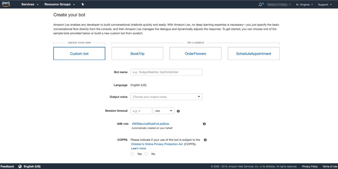 AWS Lex Custom Bot