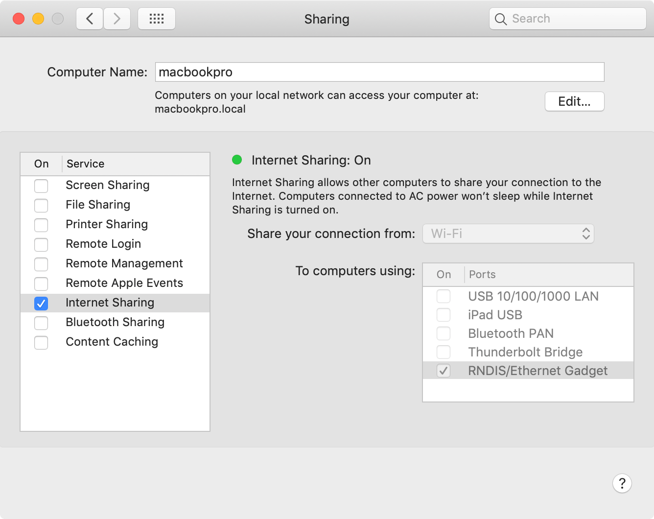 Internet Sharing on macOS