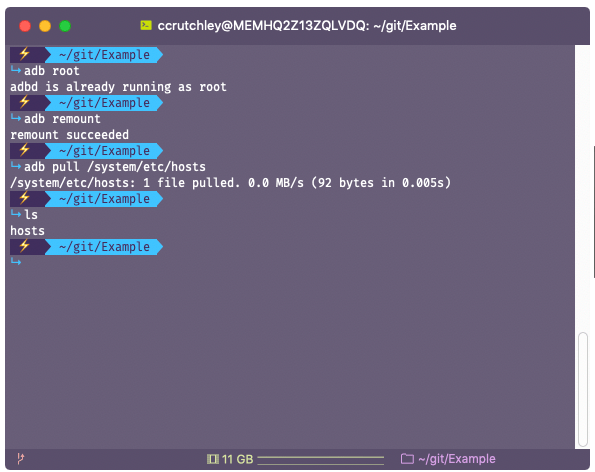 A screenshot of the above commands running