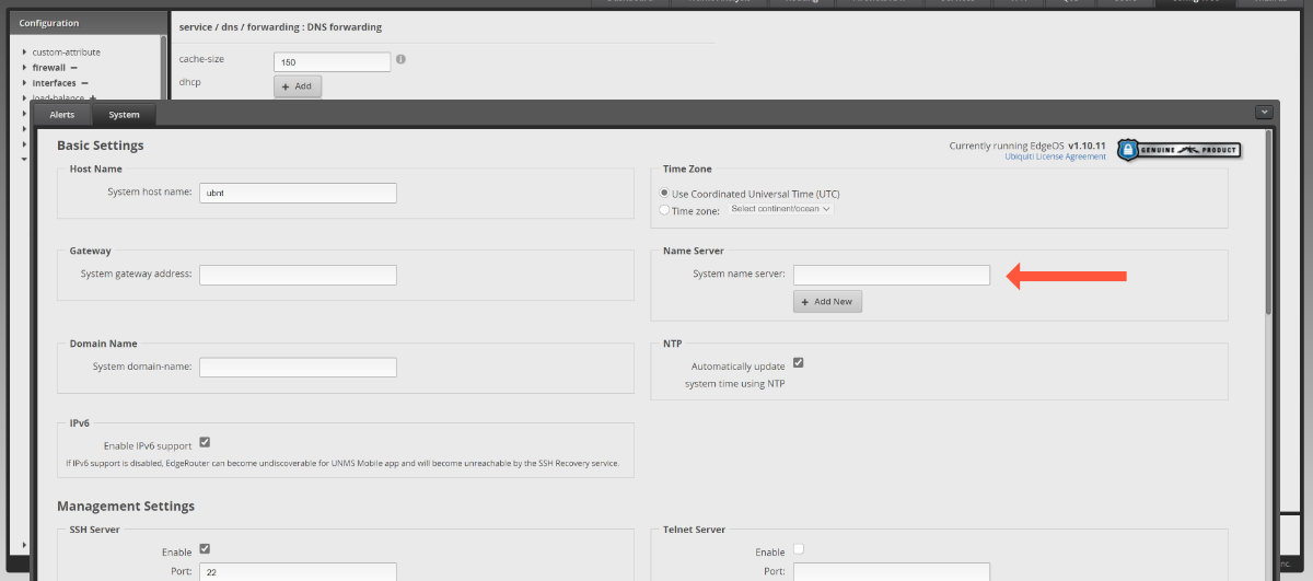 EdgeRouter System Name Servers