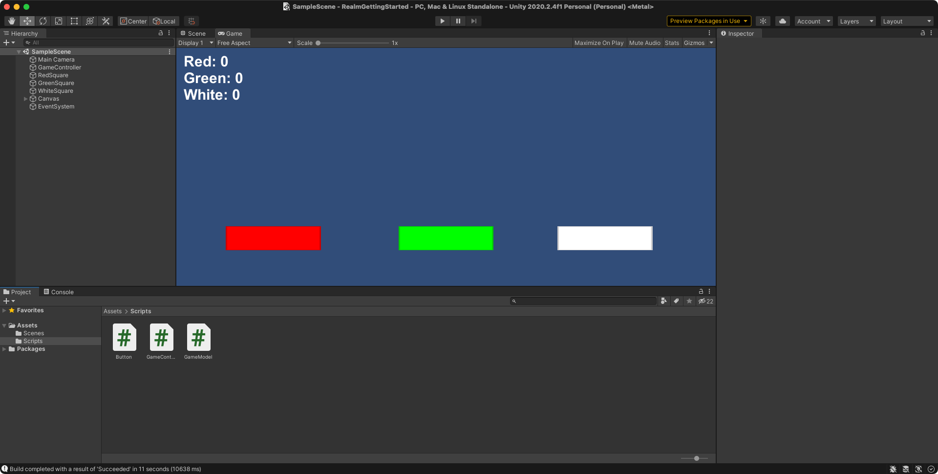 Realm Unity Example, Editor