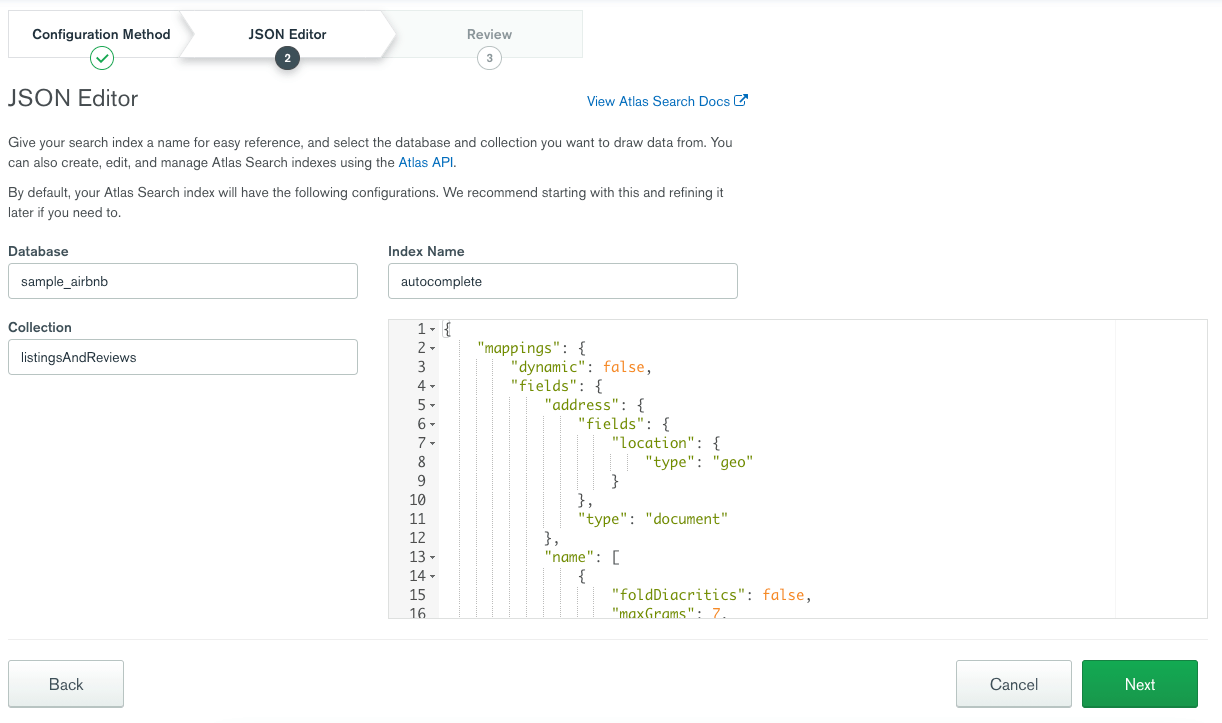 MongoDB Atlas Search Autocomplete Geo Index