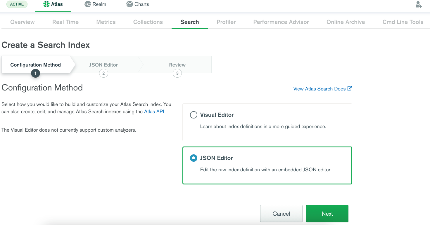 MongoDB Atlas Search Index Configuration Wizard