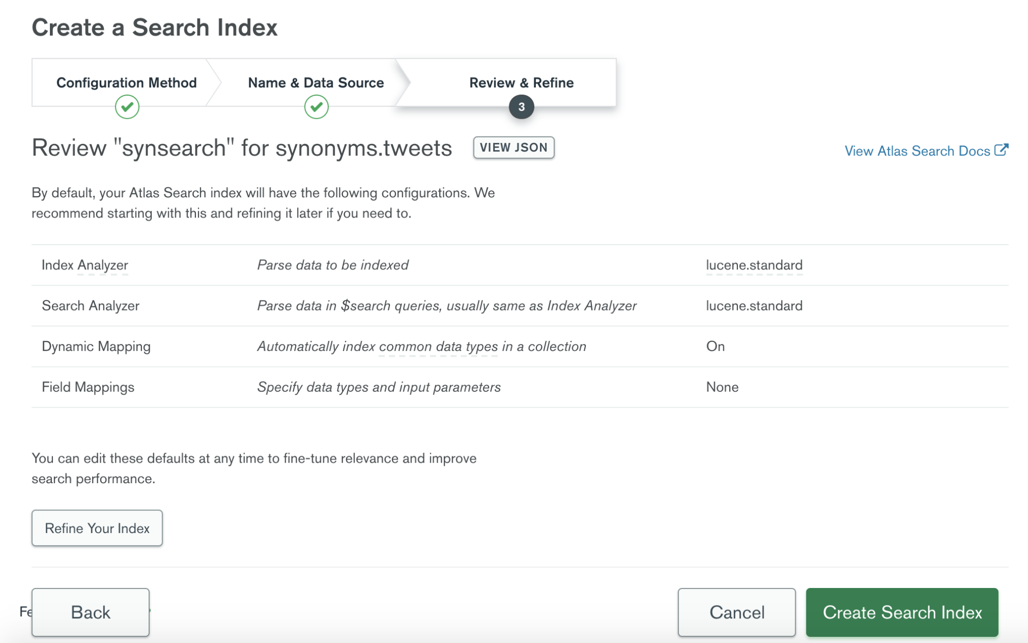 Finalize the Atlas Search Index