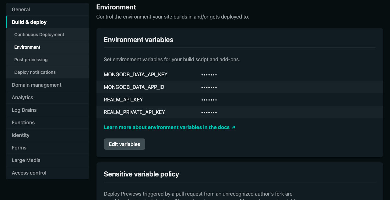 Netlify Environment Settings