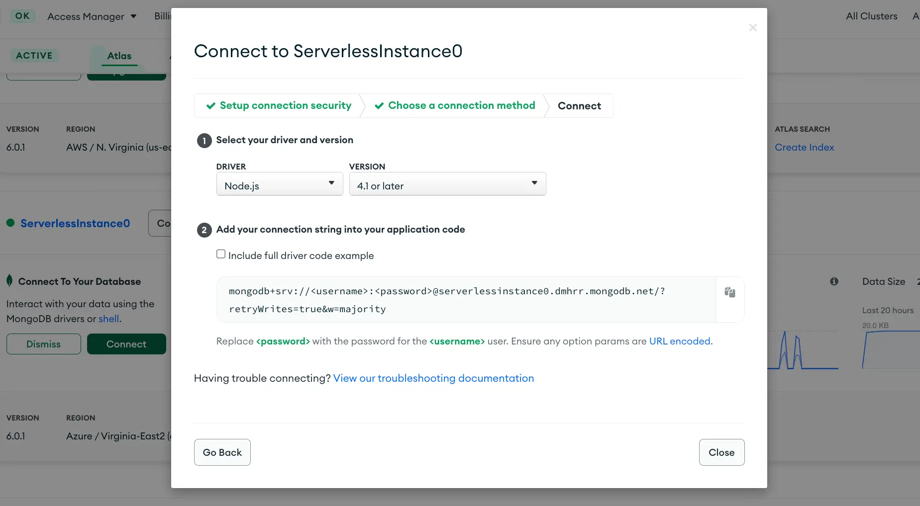 Atlas Serverless Instance Connection URI