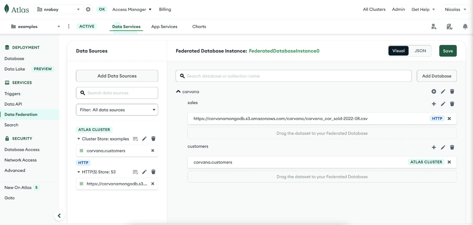 MongoDB Atlas Federated Database Configuration