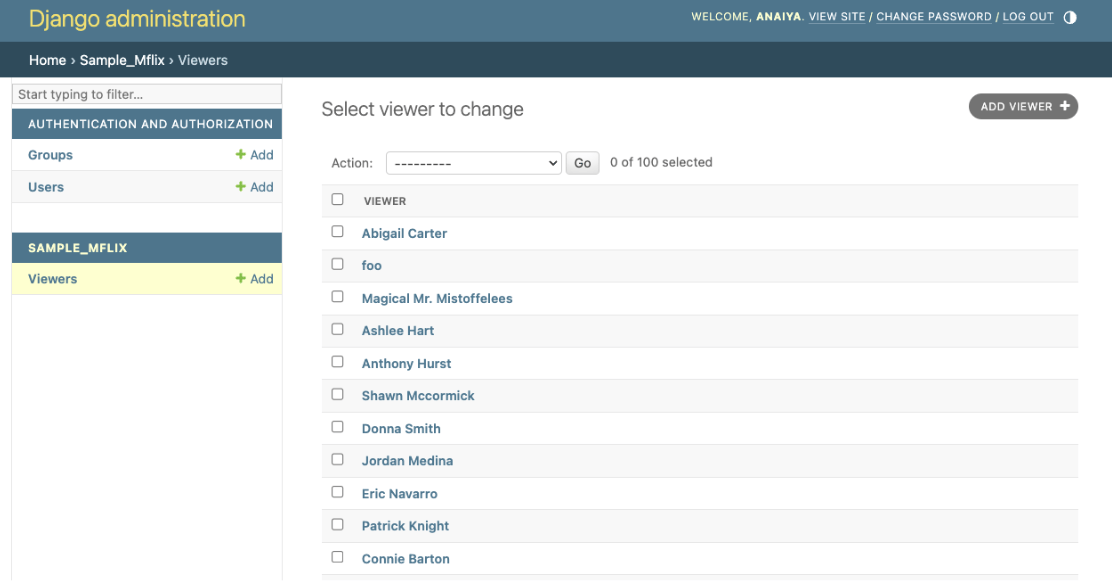 Viewers seen on Django admin site